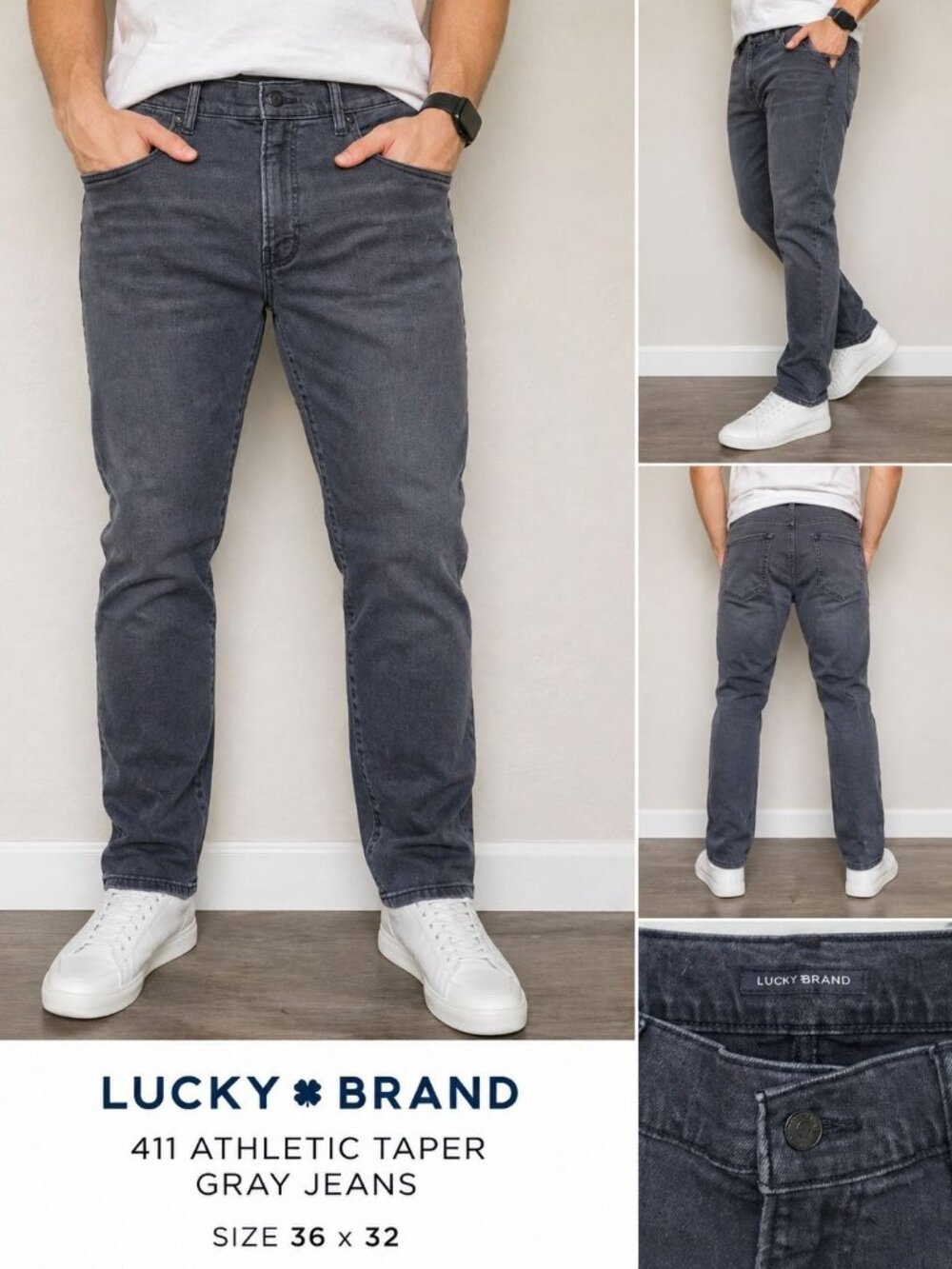 Lucky Brand 411 Athletic Taper Gray Jeans – Men’s 36x32 Everyday Wear Casual